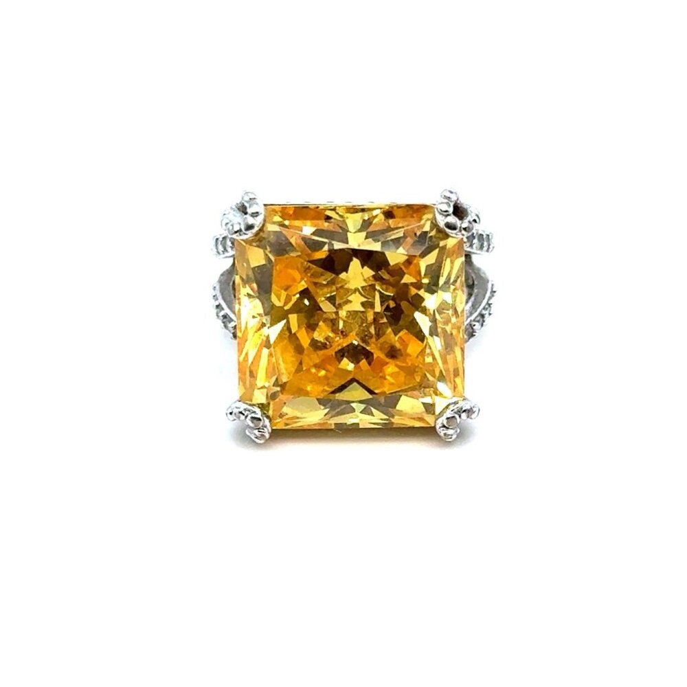 Stunning 925 Silver Yellow Stone Ring